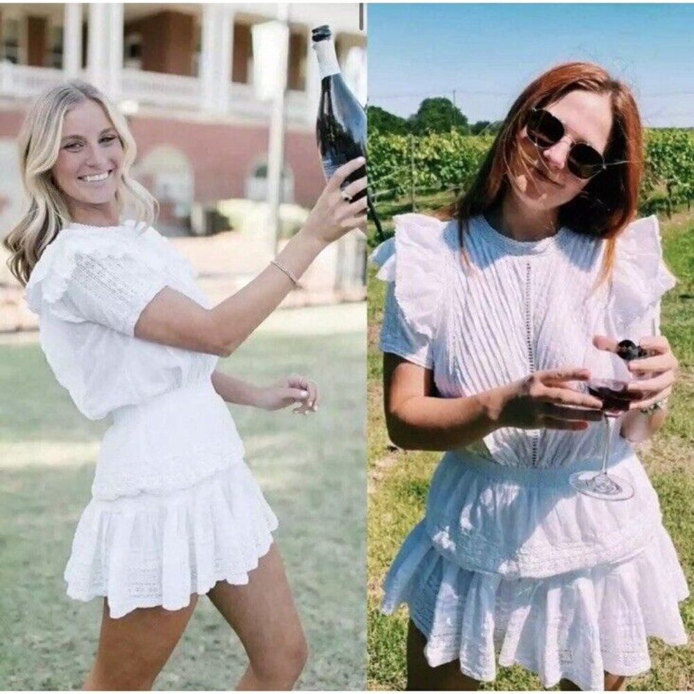 Maia Bergman Mery Dress White Eyelet Frilled XL Western Boho Mini Ruffles G $340